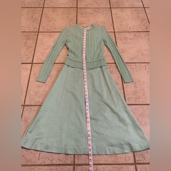 VINTAGE 70s Ciao Knit Sweater Maxi Dress Pastel Mint Green Size 4 - Picture 6 of 6